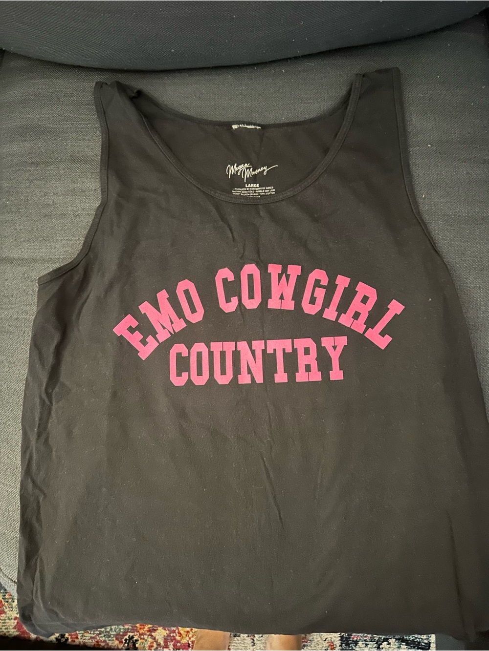 Megan Moroney Black Muscle Tank with Pink "Emo Cowgirl Country" Graphic